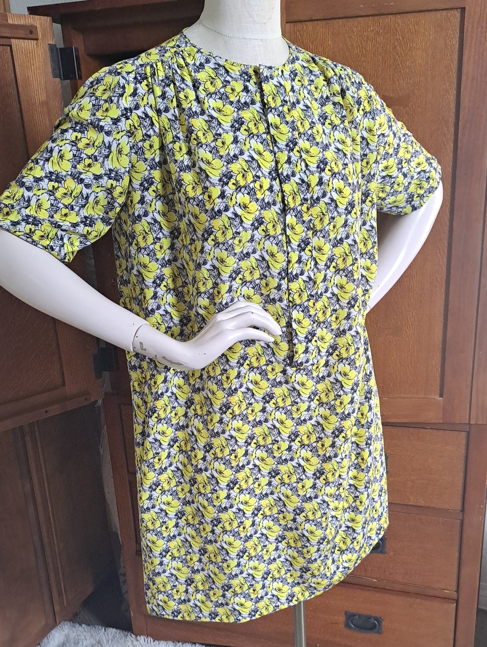 Drawer United Arrows 100% Silk Floral Shift Dress Medium Japanese Luxury Brand